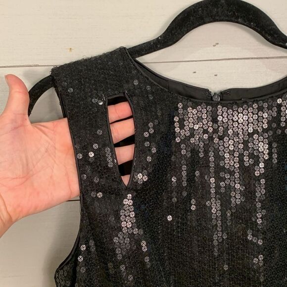 Vince Camuto little black holiday dress sequins black satin skirt size 10 - Picture 4 of 10